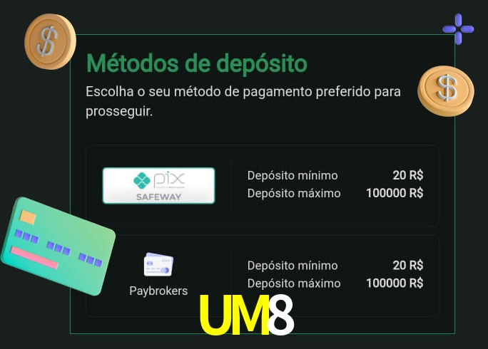 O cassino UM8 oferece uma grande variedade de métodos de pagamento